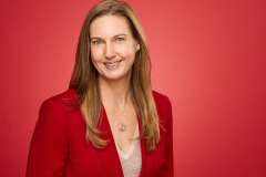 bold headshots on red background